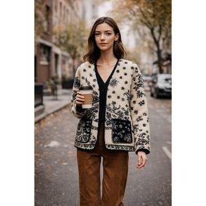 COMMENSE‎ Floral Print Pocket Fleece Coat size M/6